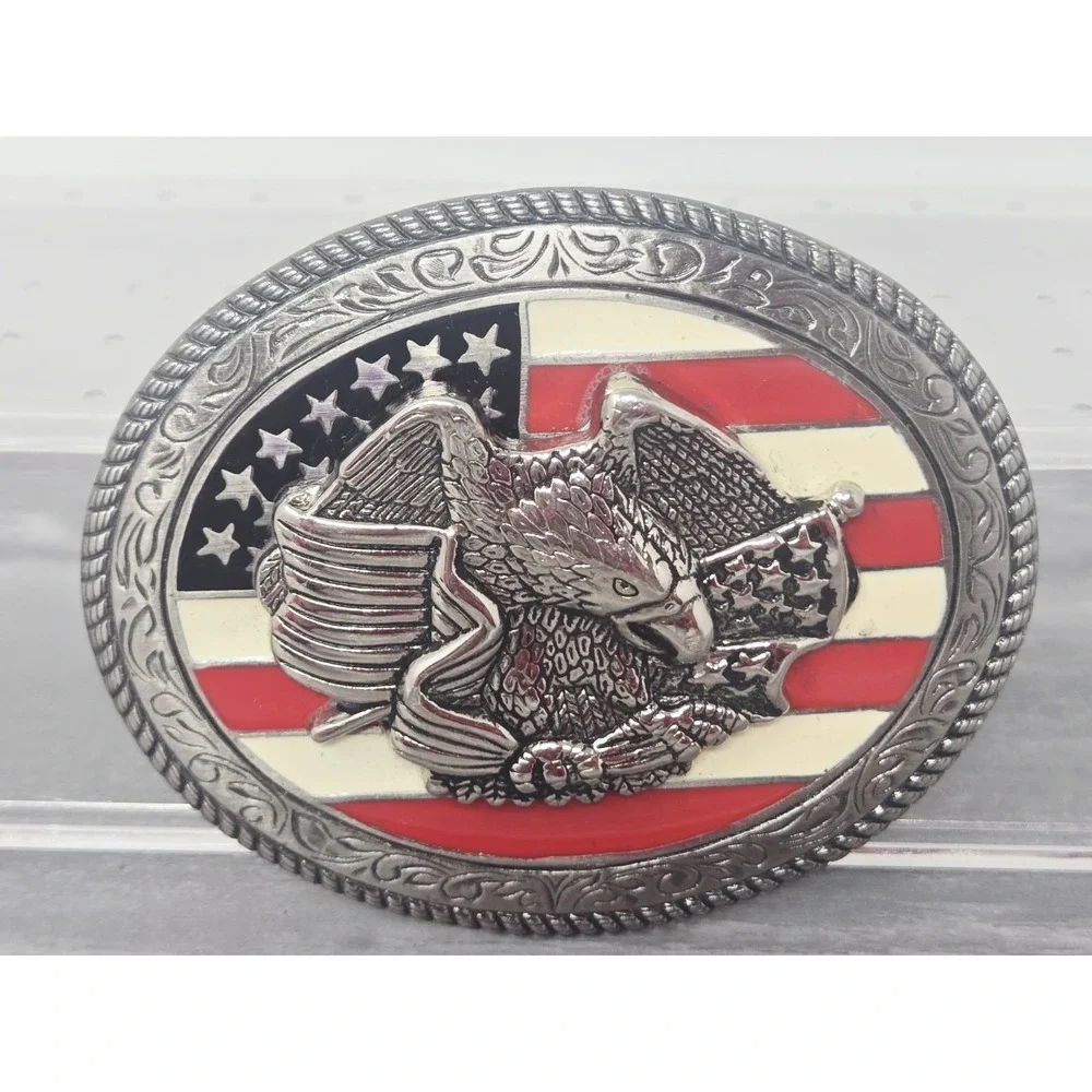 Patriotic American Eagle With Flags Olive Branch silver‎ tone Belt Buckle